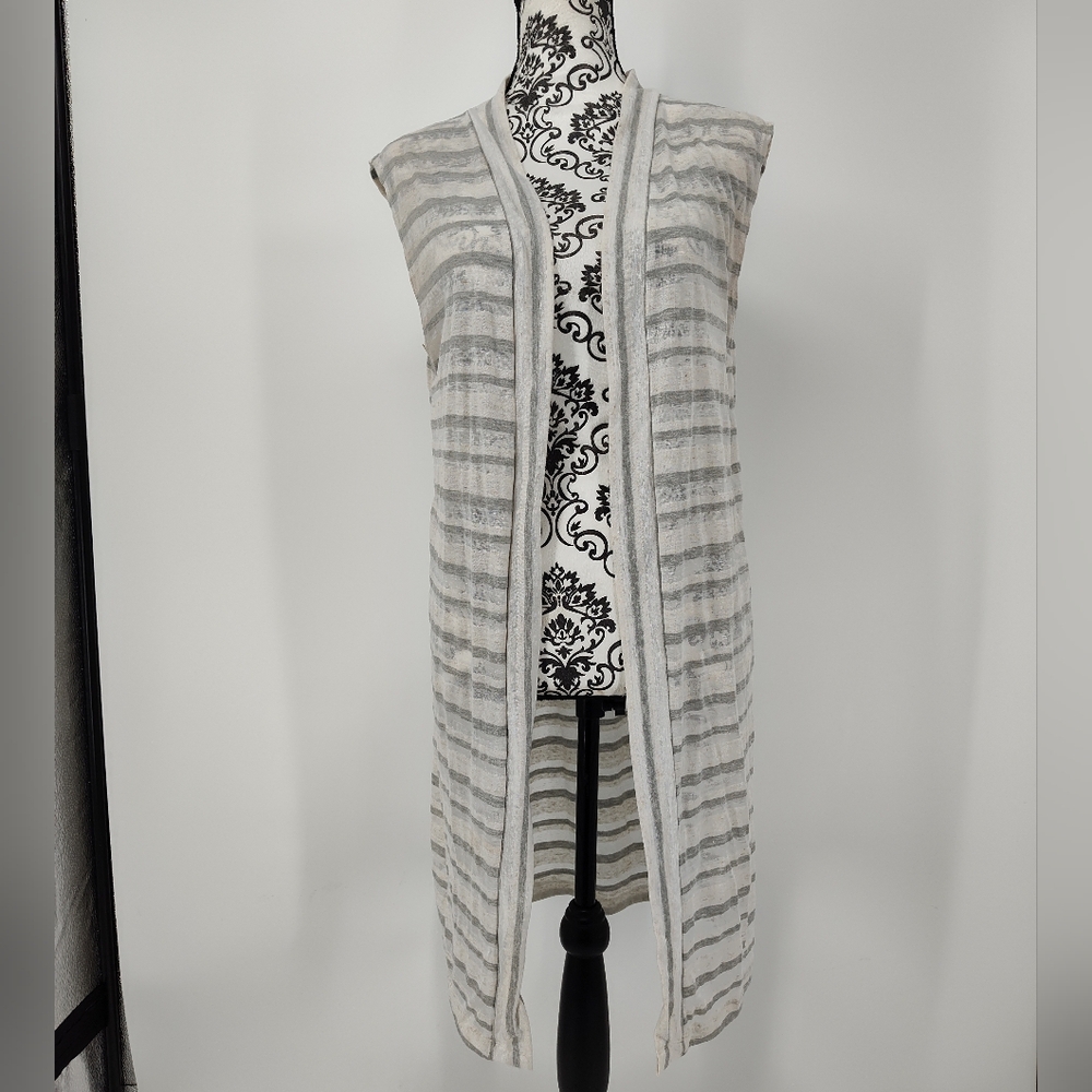 Handmade Striped Sleeveless Open-Front Cardigan Duster Size Women's Small Medium